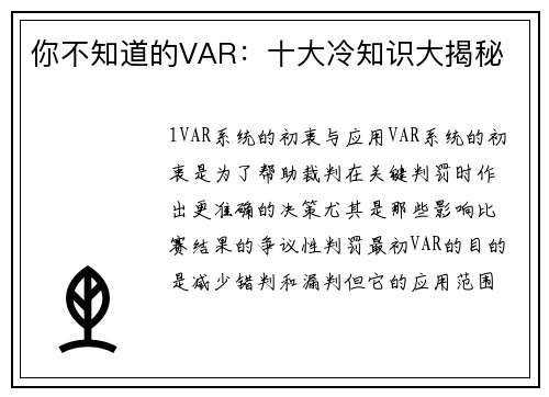 你不知道的VAR：十大冷知识大揭秘