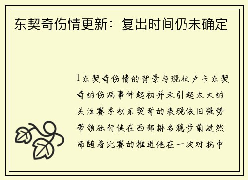 东契奇伤情更新：复出时间仍未确定