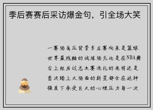 季后赛赛后采访爆金句，引全场大笑